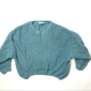 Karlie Blue Women’s Size L Chenille Balloon Sleeve Knit Sweater